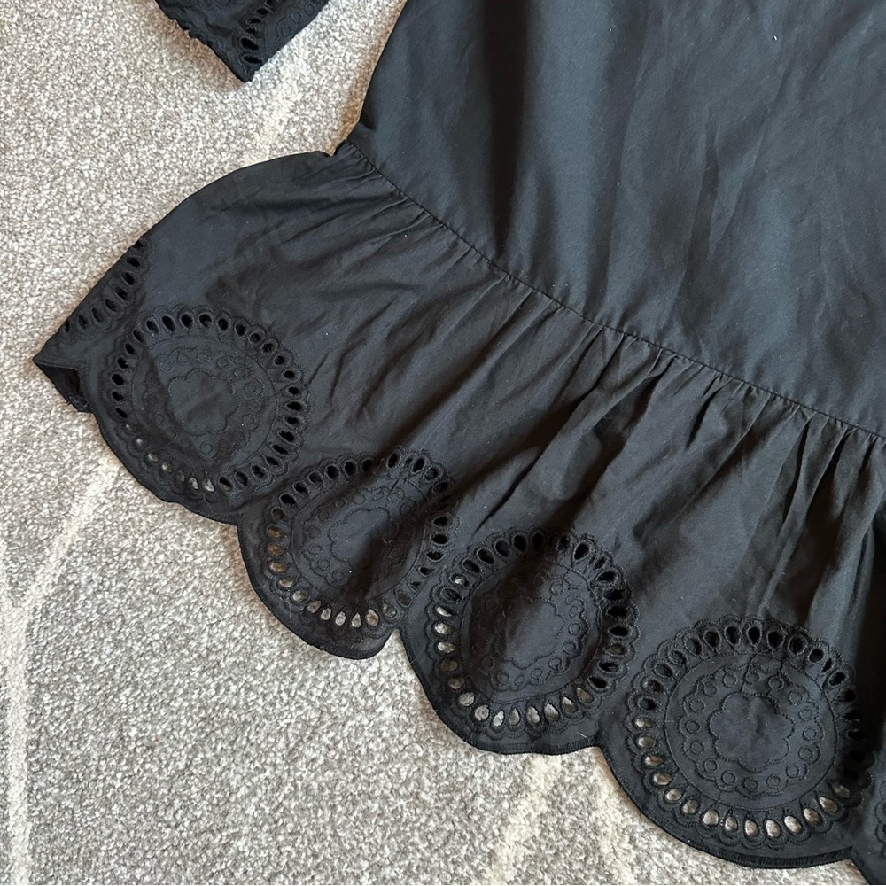 LOFT Black Ruffle Lace Hem Boxy Blouse NWT - Picture 3 of 5